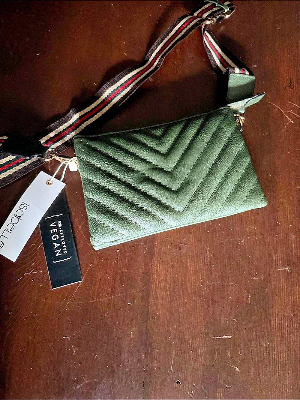 TROOP LONDON Quilted Crossbody Bag in Green & Black NWT